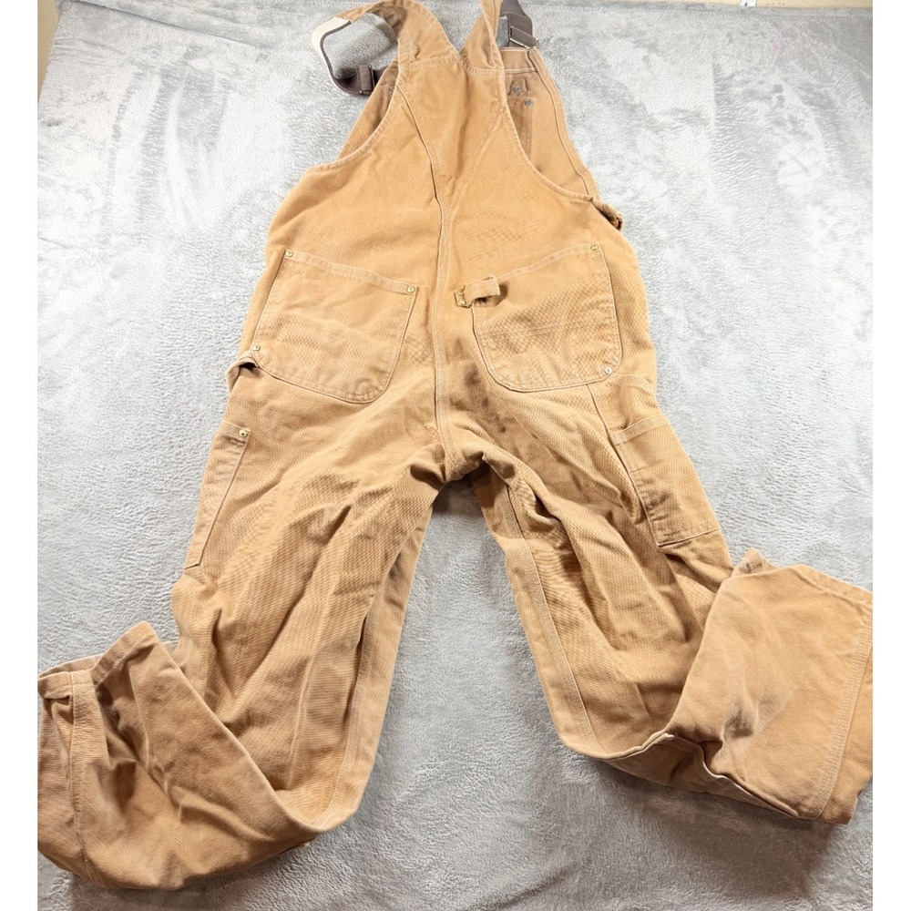 Carhartt R01 Bib Overalls Mens 32x30 Brown Duck Double Knee Workwear - Picture 11 of 12